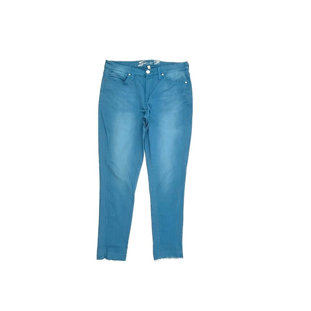 Seven7 Mid Rise Ankle Skinny Raw Hem Women's size 12 Blue Denim jeans